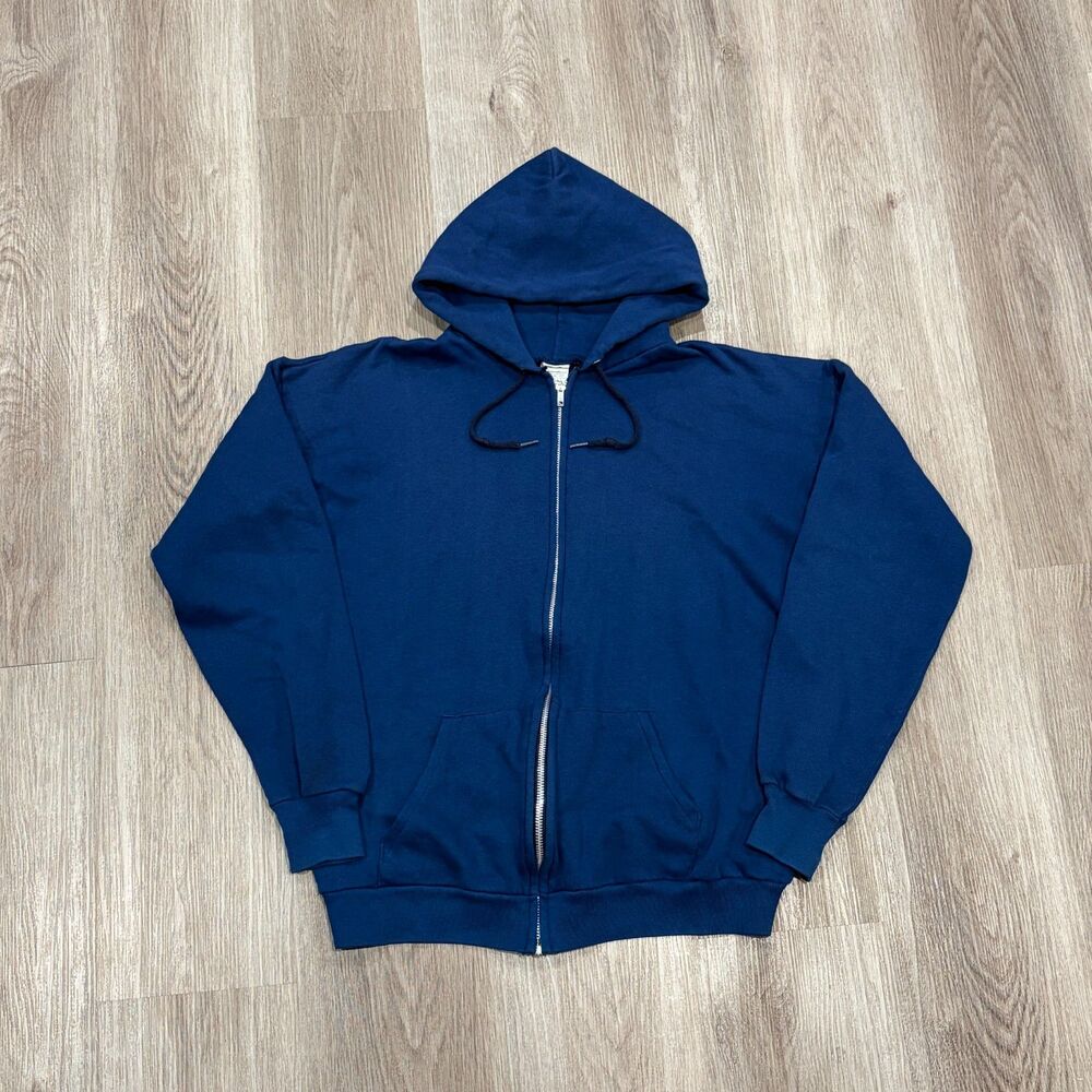 RARE Vintage 70s Gap Blank Navy Blue Full-Zip Hoodie Men's Large Boxy USA Made